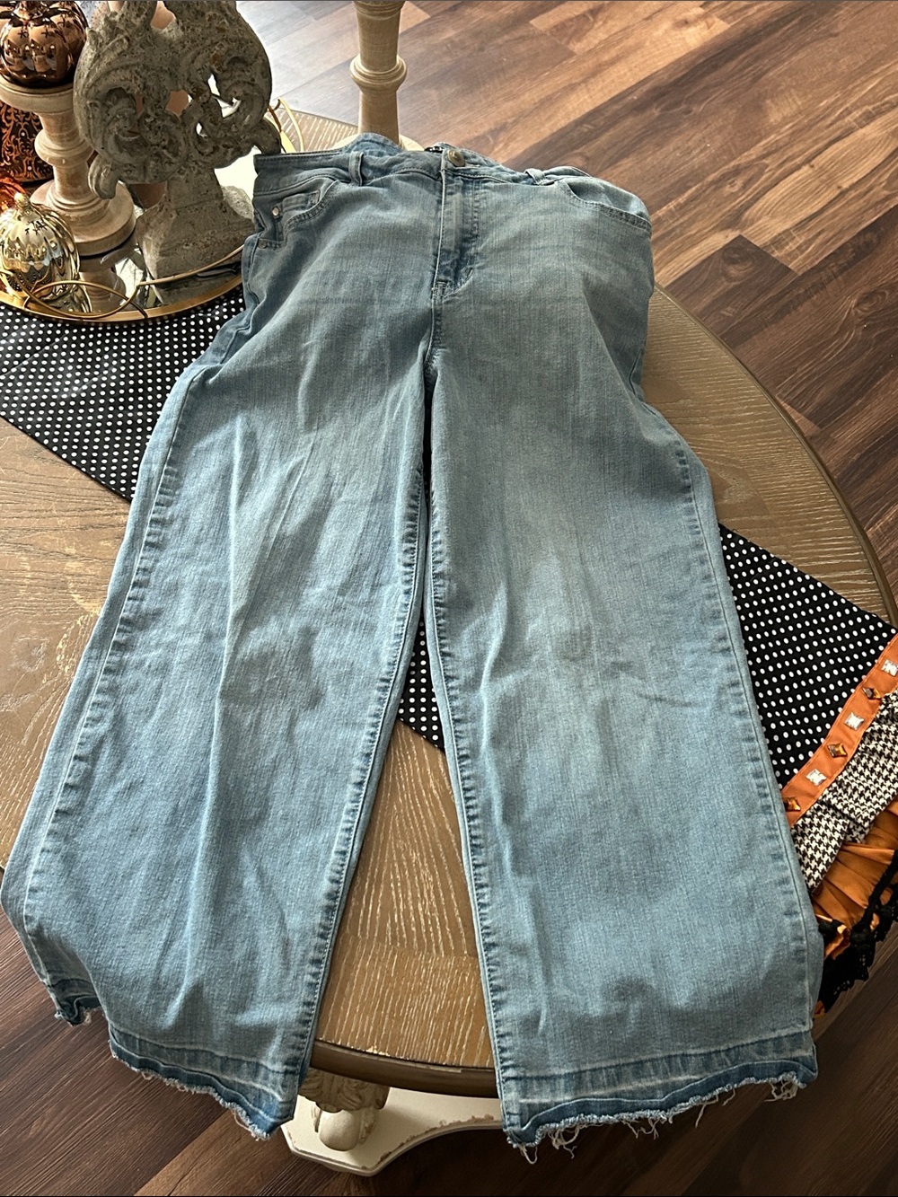 d. jeans Light Blue Wide-Leg Women's Distressed Raw Hem Jeans Size 10